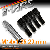 Black Mars Performance wheels M14 x 1.25 29mm ultra slim 7 spline Lock Bolts Set 4 pcs with Key